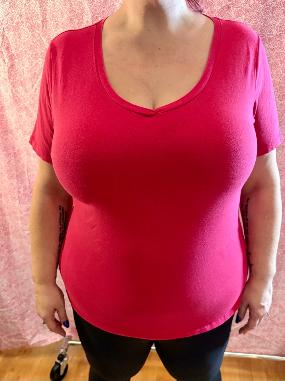 3/$15 Avenue V-Neck Short Sleeve Tee in Bright Pink